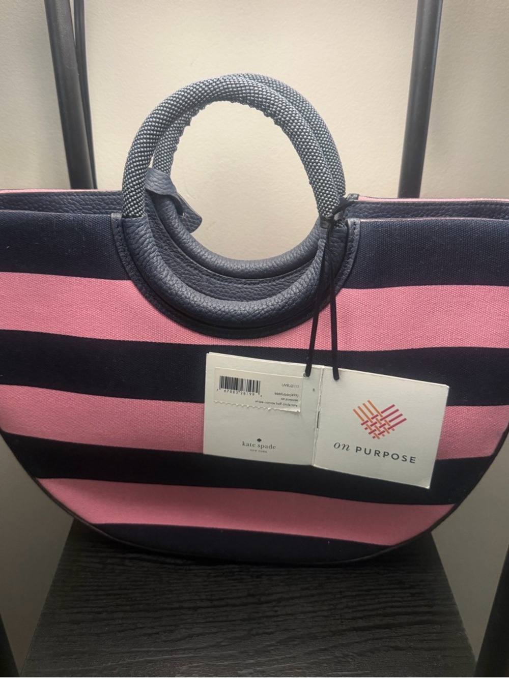 kate spade Pink and Navy Striped Round Tote